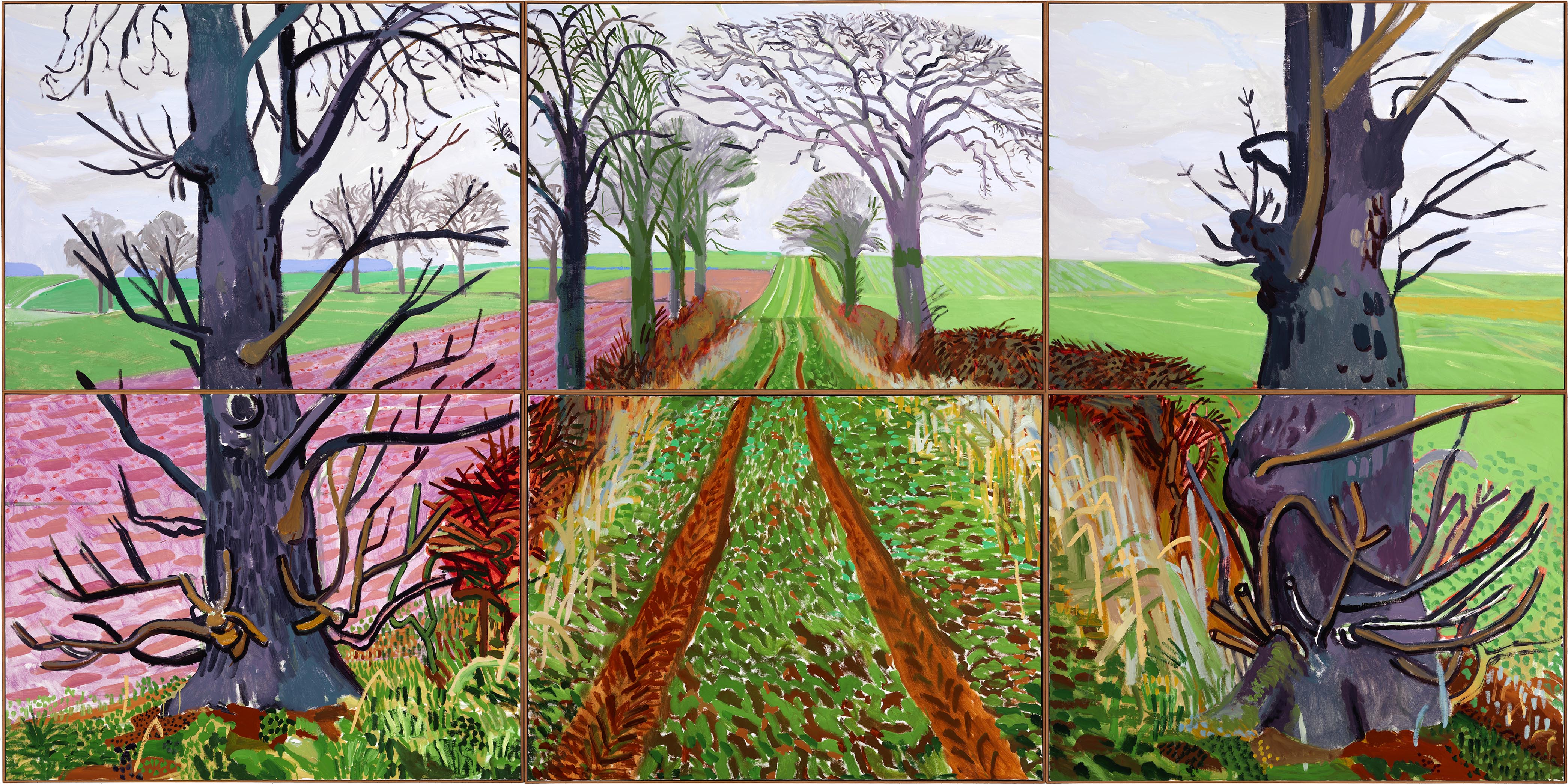 "A CLOSER WINTER TUNNEL, FEBRUARY - MARCH" 2006 OIL ON 6 CANVASES (36 X48" EA.) 72 X 144" OVERALL © DAVID HOCKNEY COLLECTION: ART GALLERY OF NEW SOUTH WALES, SYDNEY PHOTO CREDIT: RICHARD SCHMIDT